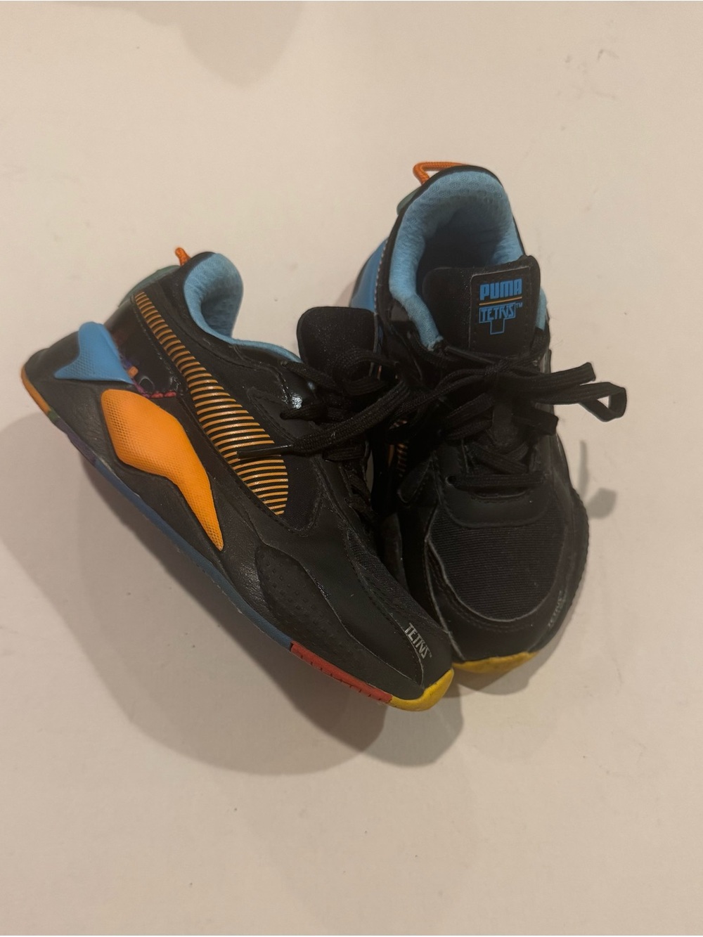 PUMA Tetris Kids' Black and Blue Athletic Sneakers with Orange Accents